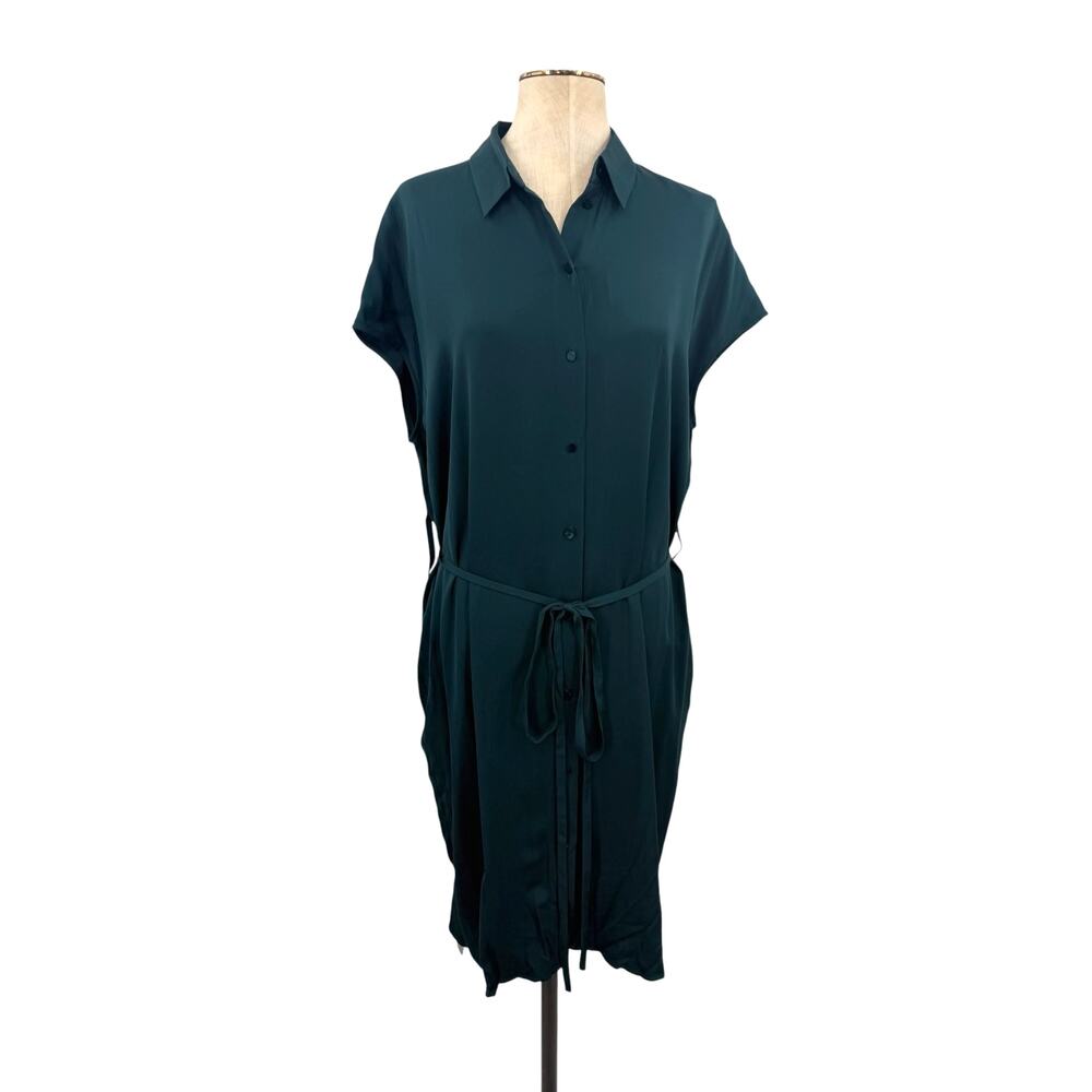 MM.LaFleur Nikita Silk Belted Shirt Dress Button Front Rainforest Green NWT L